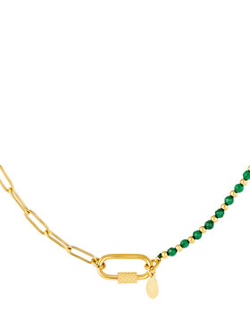 Gold Carabiner Beads Necklace / Green