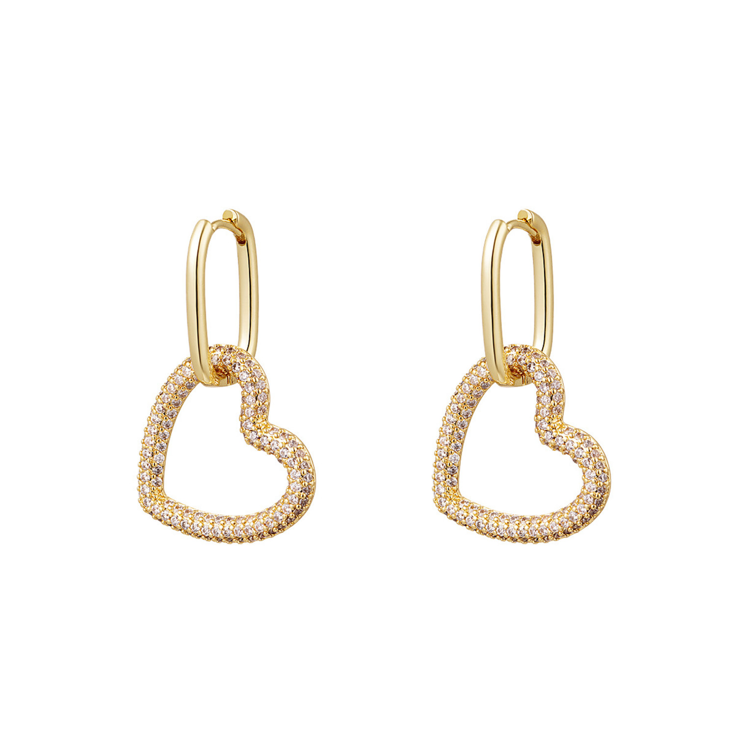 Gold Linked Heart Zircon Earrings Hello My Love