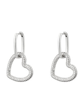 Silver Linked Heart Zircon Earrings