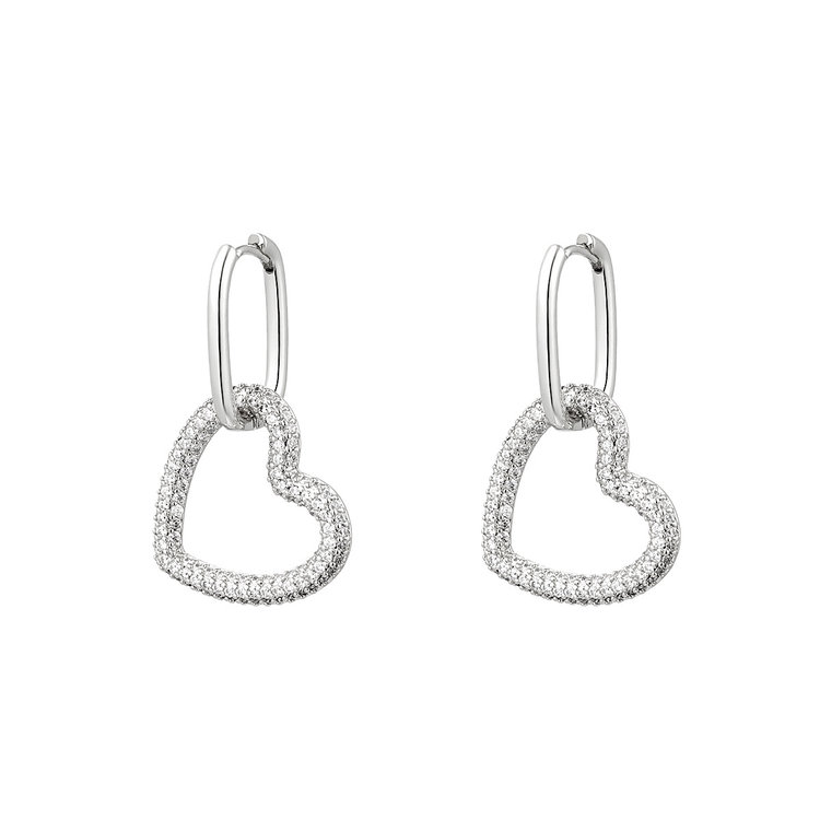 Silver Linked Heart Zircon Earrings