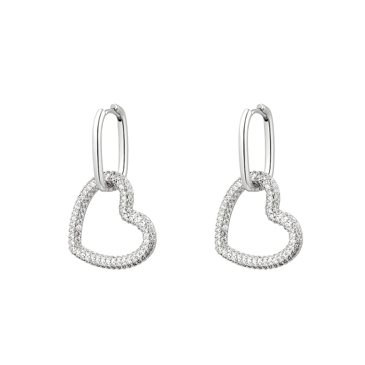 Silver Linked Heart Zircon Earrings Hello My Love