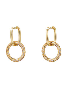 Gold Linked Round Zircon Earrings