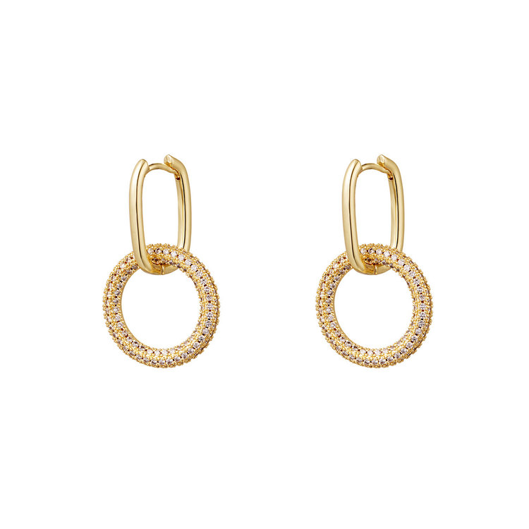 Gold Linked Round Zircon Earrings