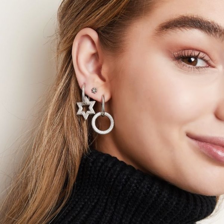 Silver Linked Round Zircon Earrings