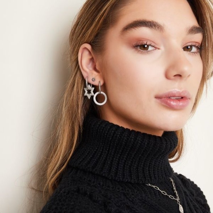 Silver Linked Round Zircon Earrings