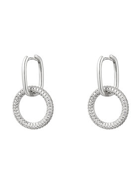 Silver Linked Round Zircon Earrings