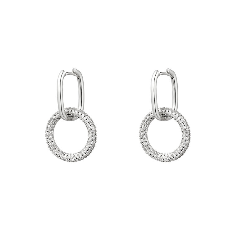 Silver Linked Round Zircon Earrings