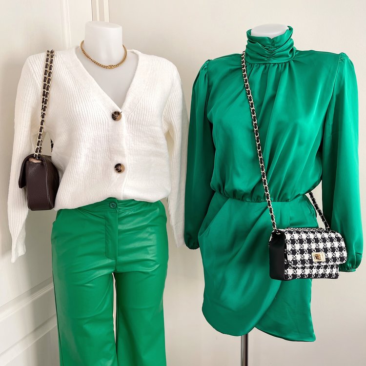 Khai Faux Leather Flared Trousers / Green
