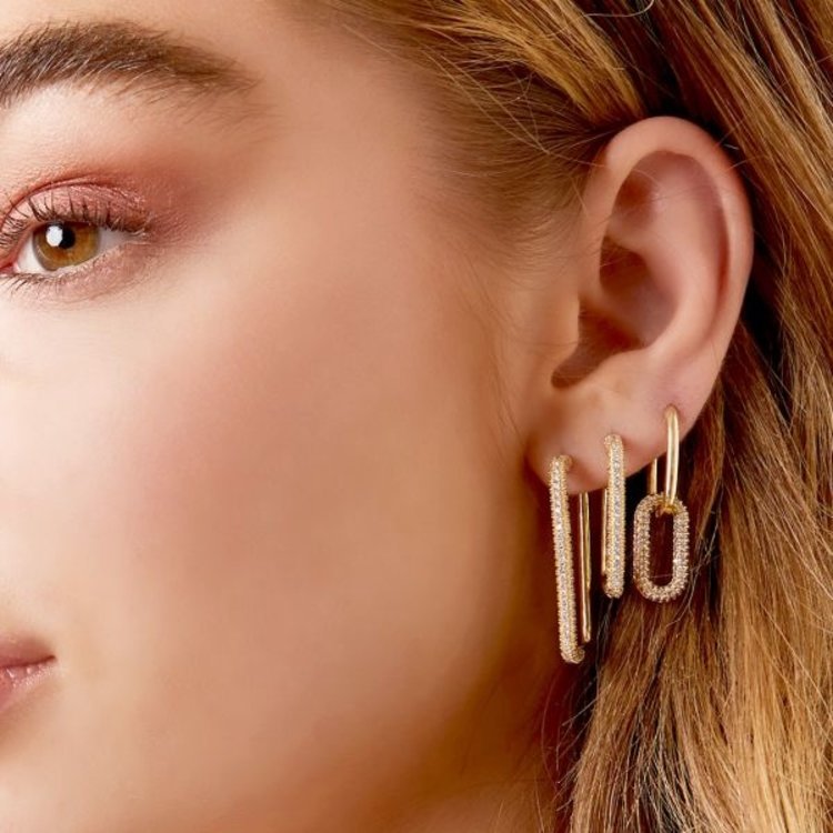 Gold Crystal Square Earrings / White