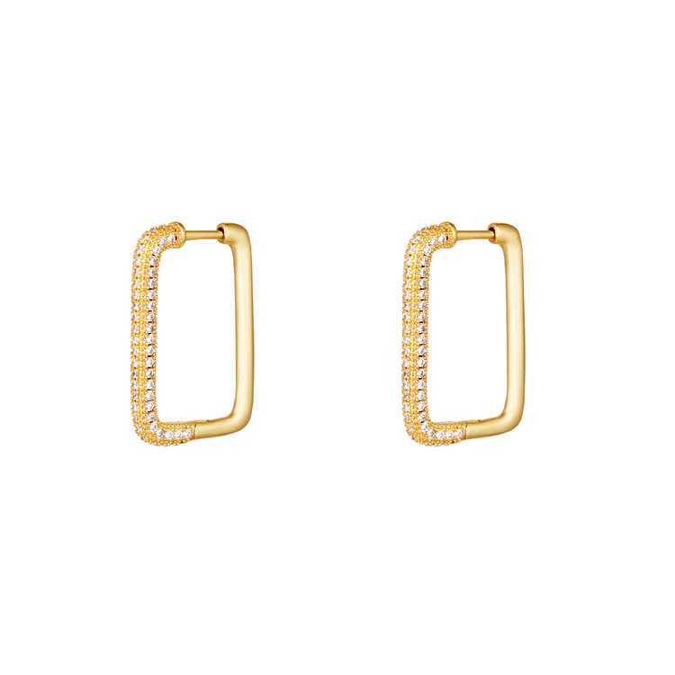 Gold Crystal Square Earrings / White
