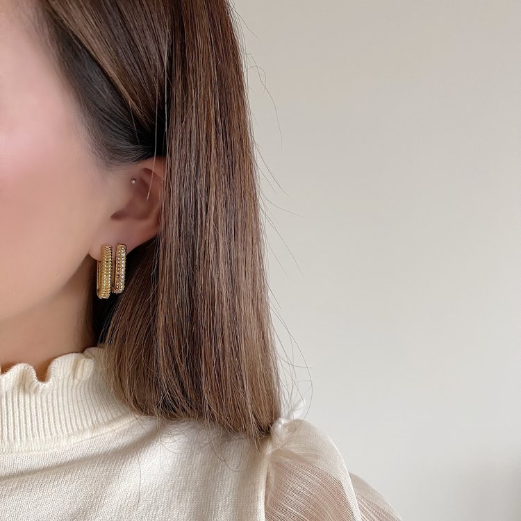 Gold Sparkle Square Earrings / White Large