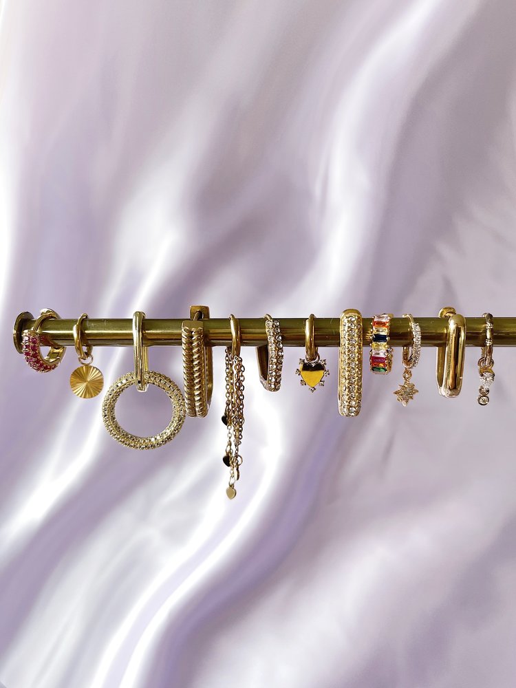 Gold Linked Round Zircon Earrings