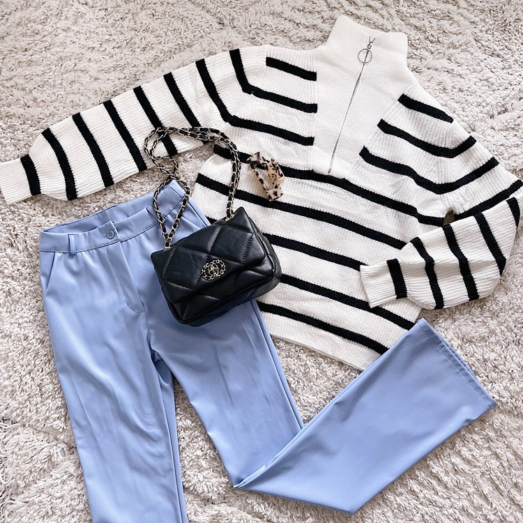 Khai Faux Leather Flared Trousers / Blue