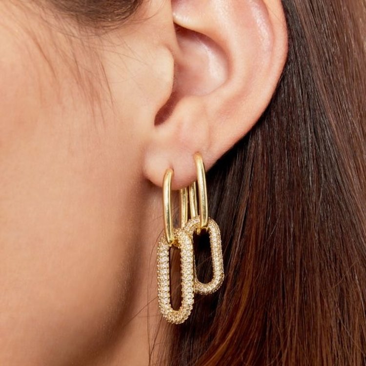 Silver Linked Zircon Earrings / Large