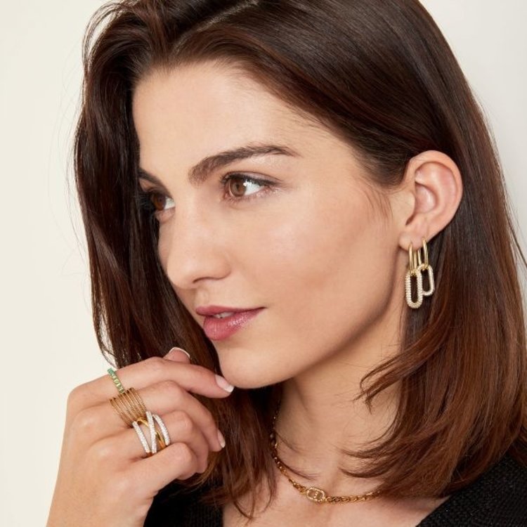 Silver Linked Zircon Earrings / Large