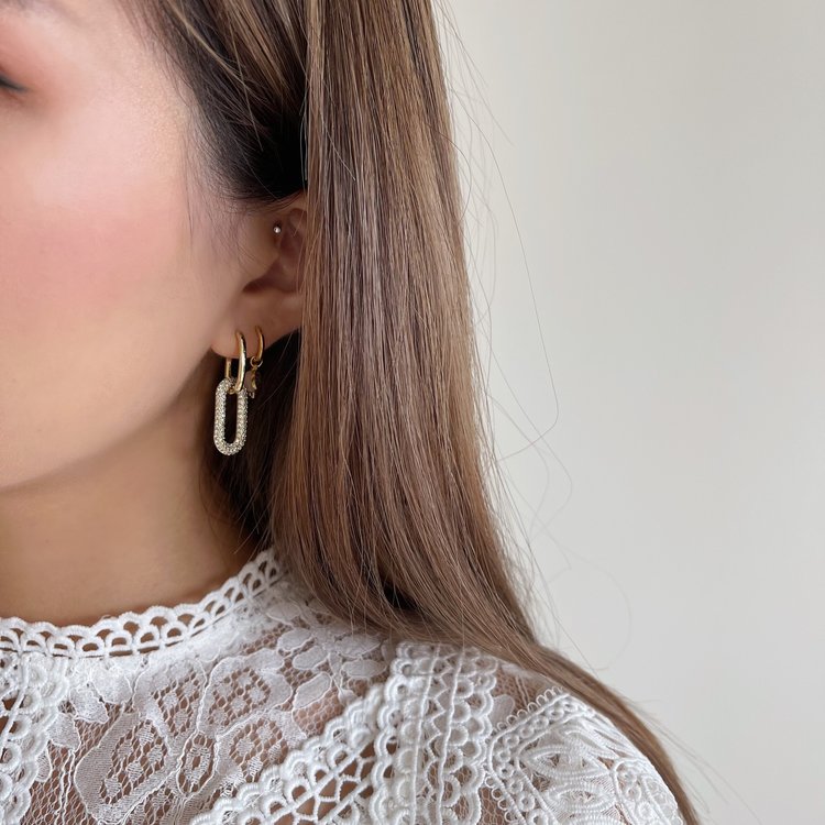 Silver Linked Zircon Earrings / Large