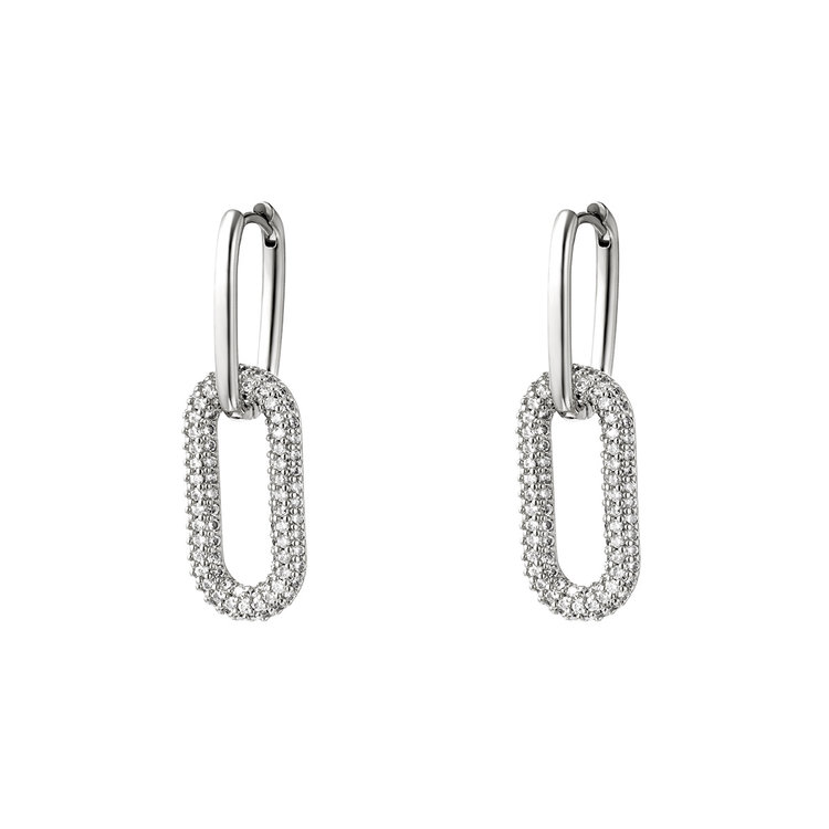 Silver Linked Zircon Earrings / Large