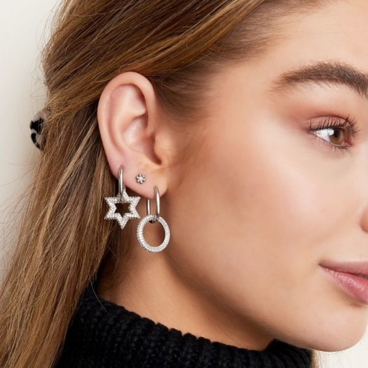 Silver Linked Star Zircon Earrings