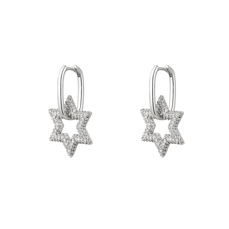 Silver Linked Star Zircon Earrings