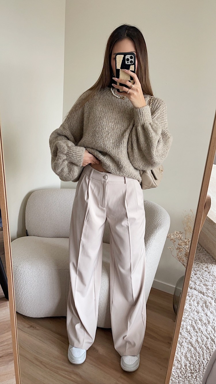 Krista Wide Leg Trousers / Beige