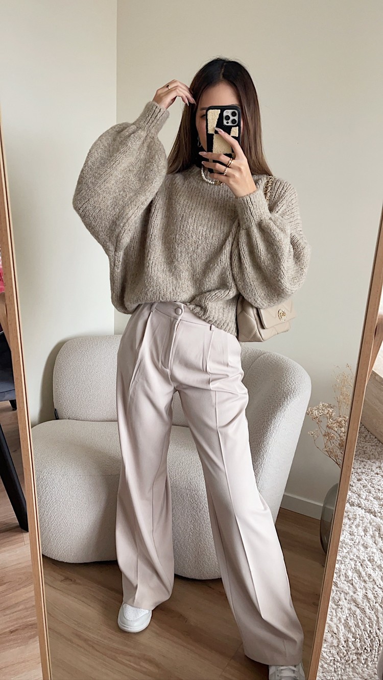Krista Wide Leg Trousers / Beige