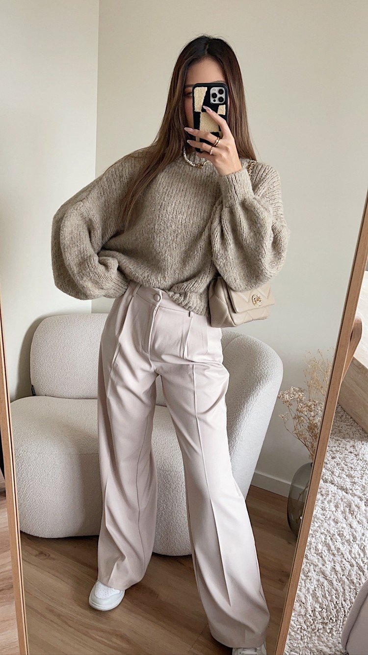 Krista Wide Leg Trousers / Beige
