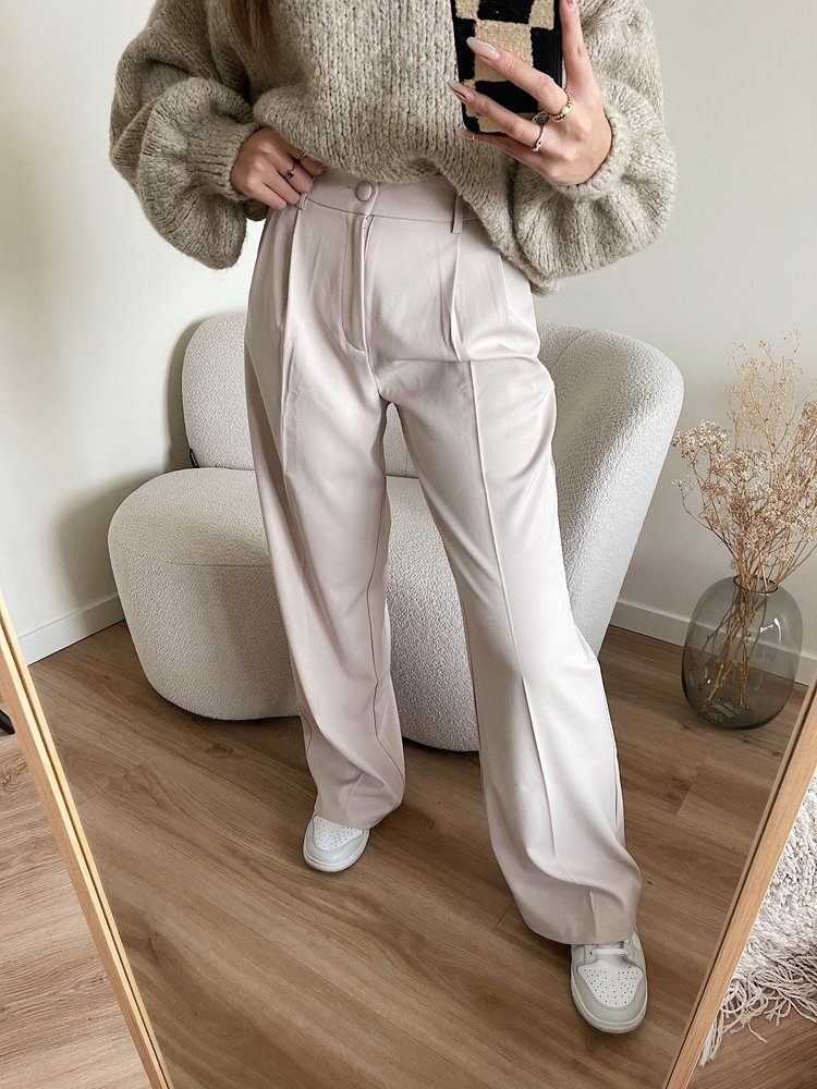 Krista Wide Leg Trousers / Beige