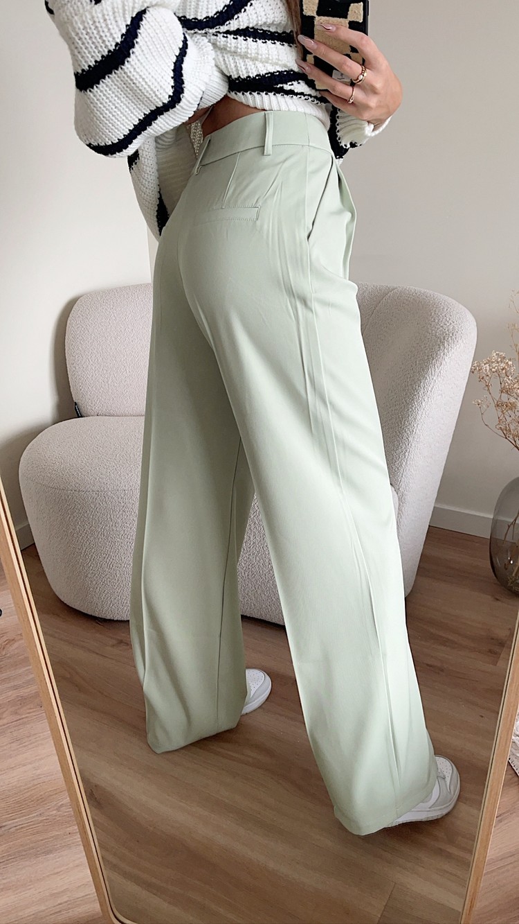 Krista Wide Leg Trousers / Light Green