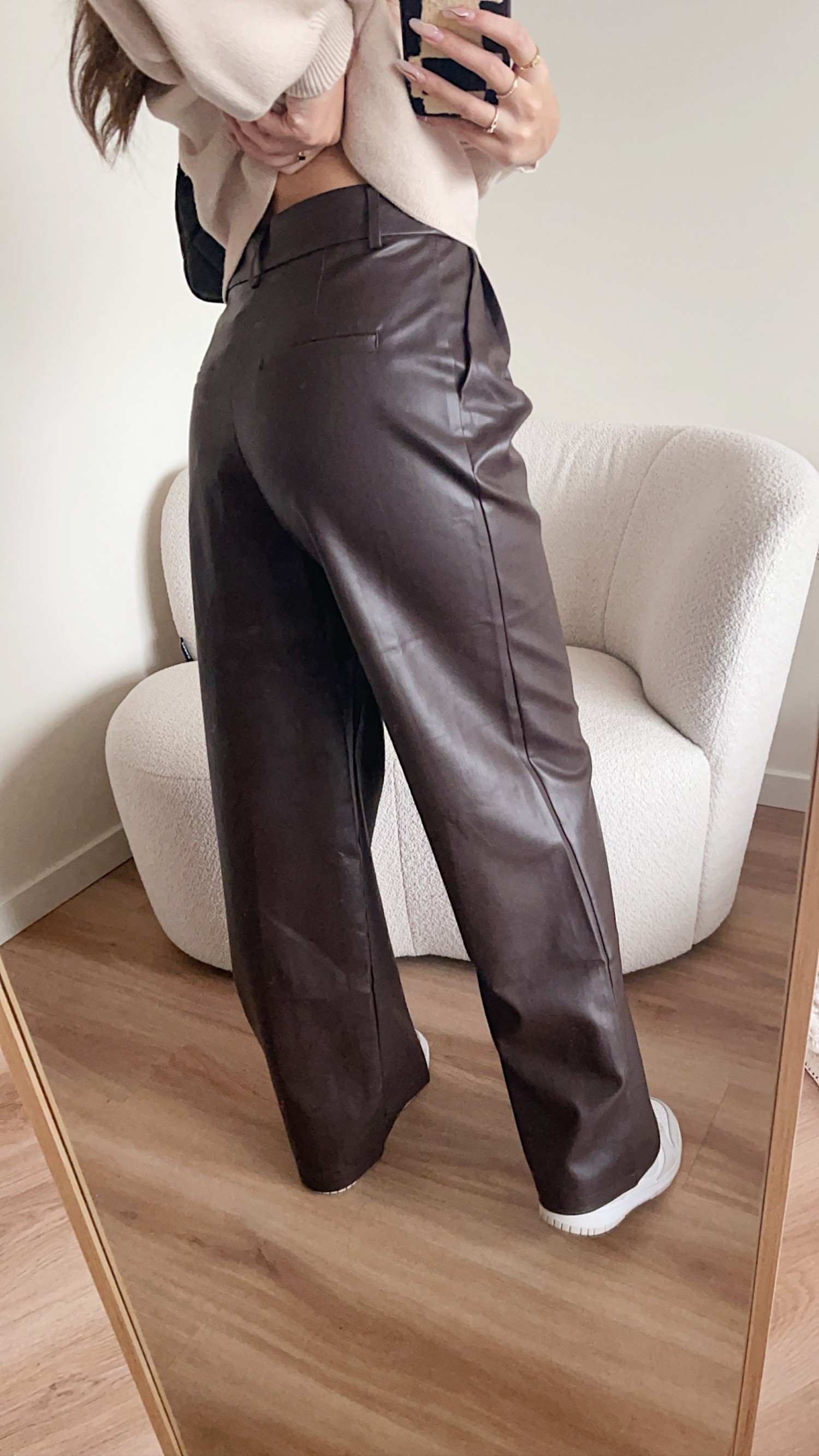 Safaa Faux Leather Straight Leg Trousers / Beige - Hello My Love