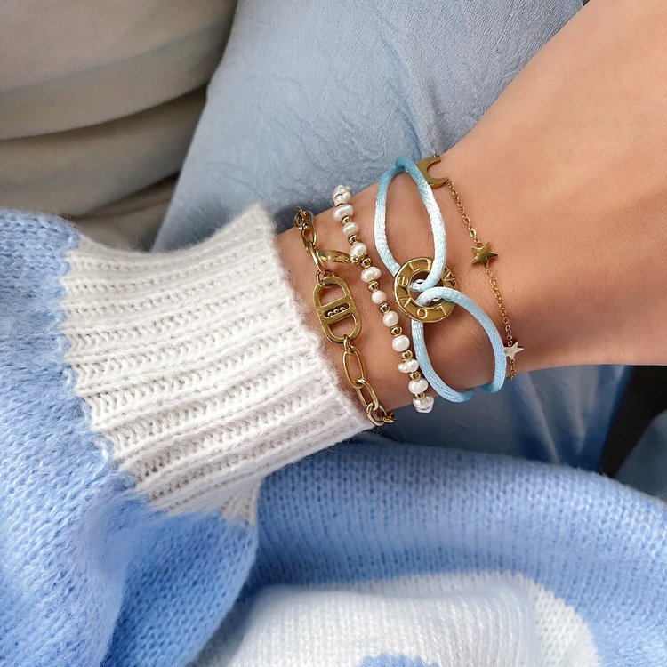 Gold Ring Satin Rope Bracelet / Blue