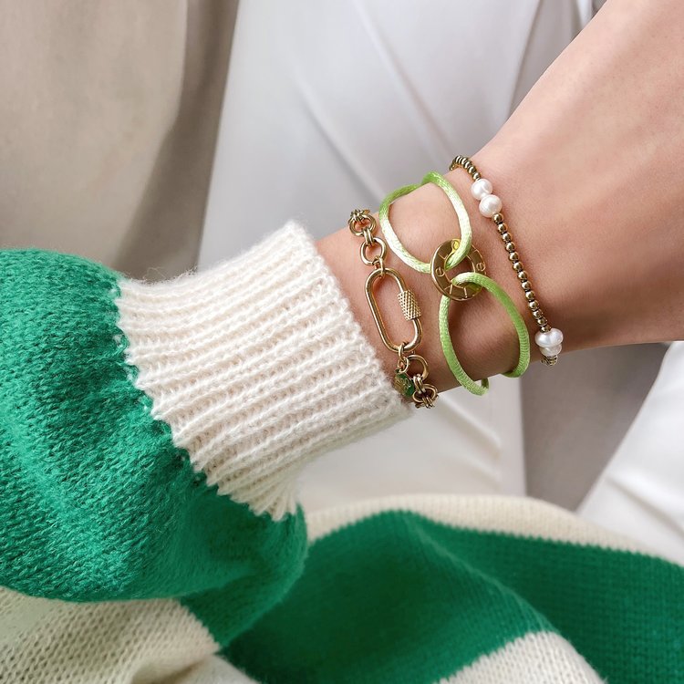 Gold Ring Satin Rope Bracelet / Green