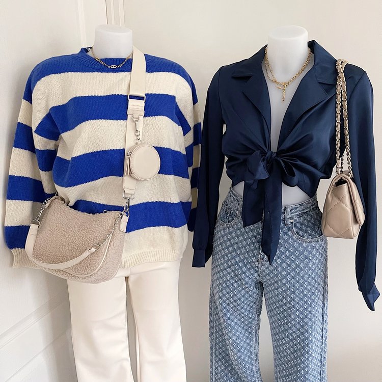 Yanis Satin Tie Top / Navy