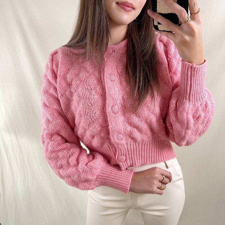 Yoni Boule Crop Cardigan / Pink