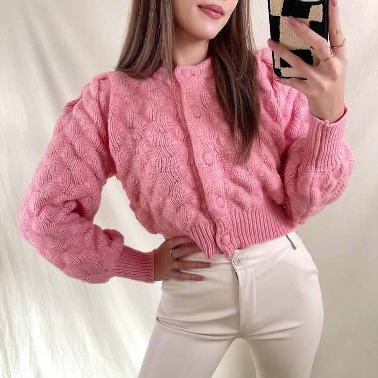 Yoni Boule Crop Cardigan / Pink