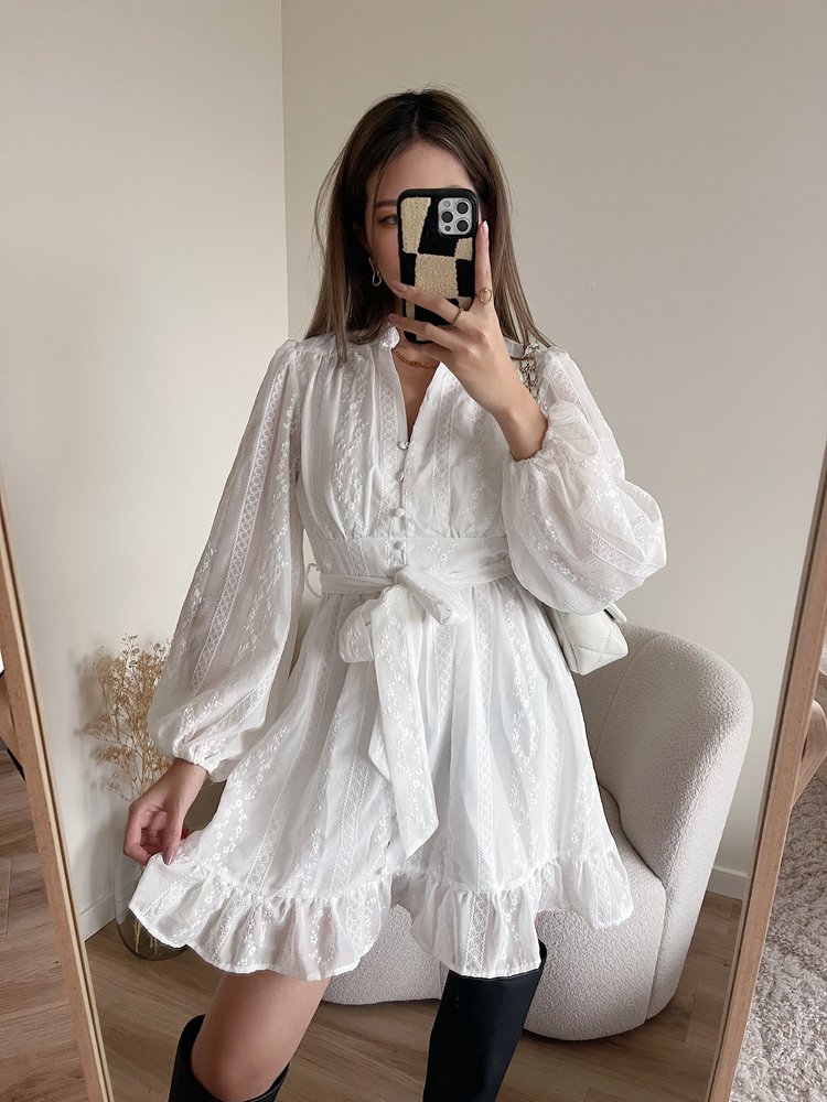 Layla Embroidered Dress / White