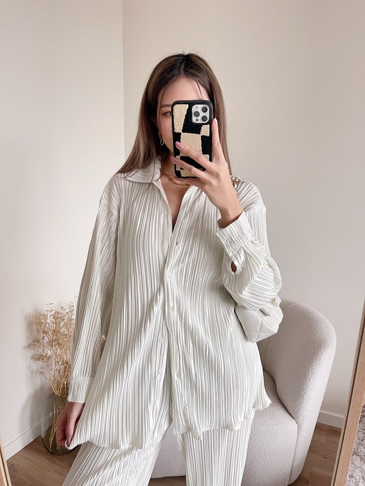 Talia Pleated Silk Two Piece / Ecru