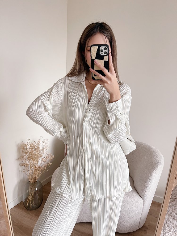 Talia Pleated Silk Two Piece / Ecru