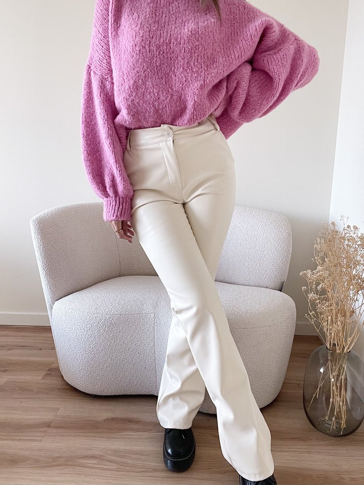 Khai Faux Leather Flared Trousers / Cream