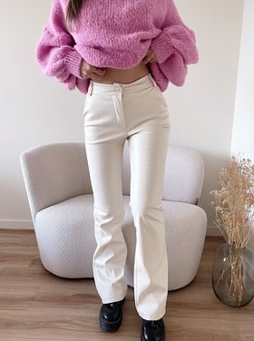 Khai Faux Leather Flared Trousers / Cream