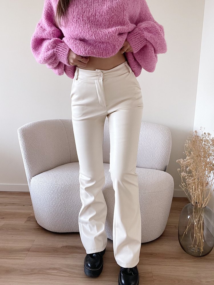 Khai Faux Leather Flared Trousers / Cream