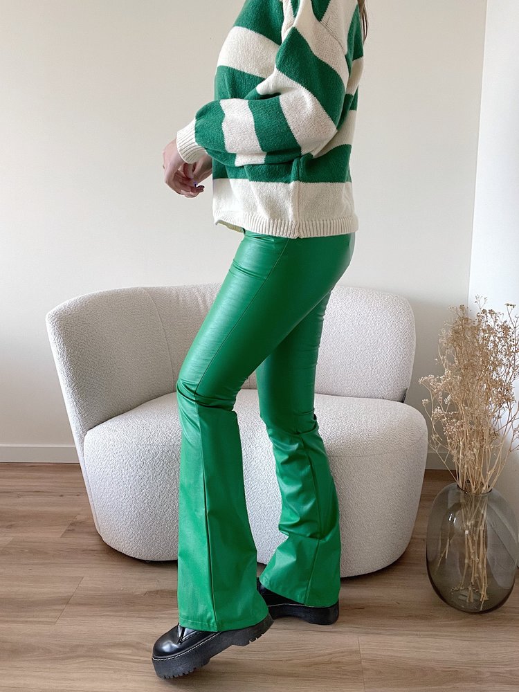Khai Faux Leather Flared Trousers / Green