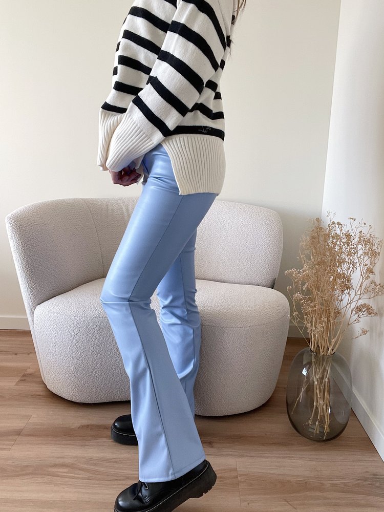 Khai Faux Leather Flared Trousers / Blue