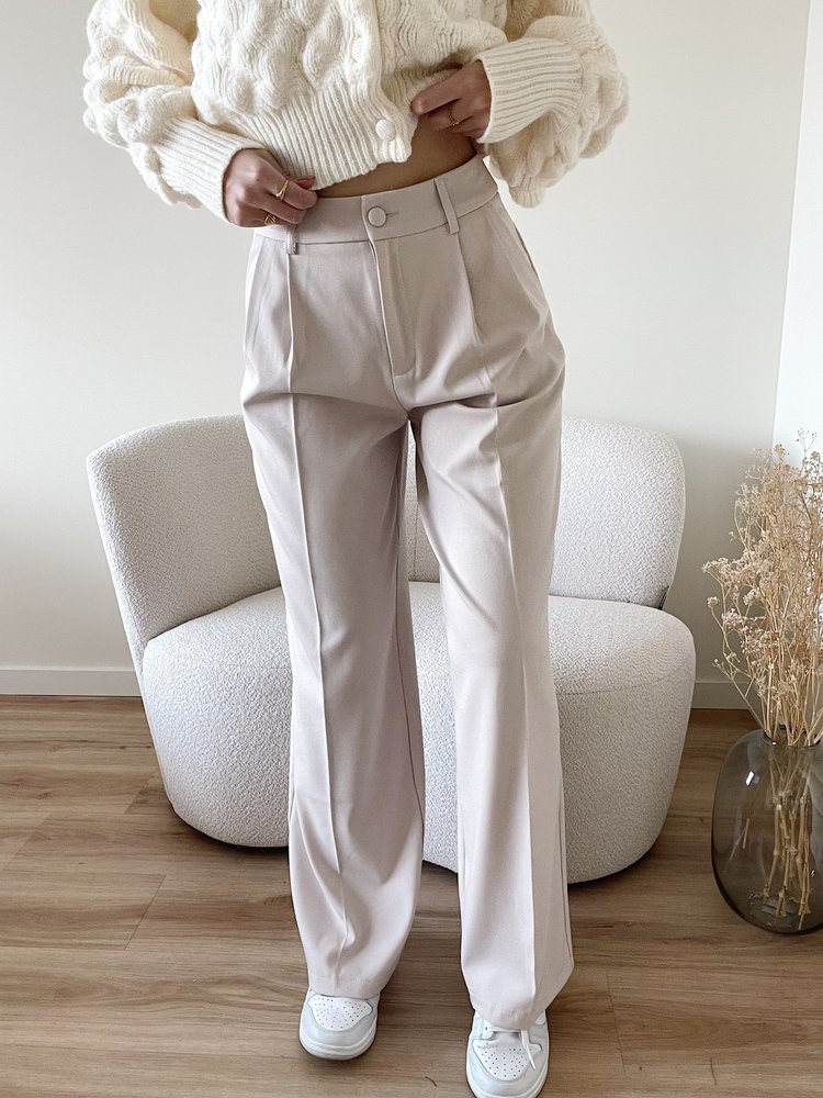 Krista Wide Leg Trousers / Beige