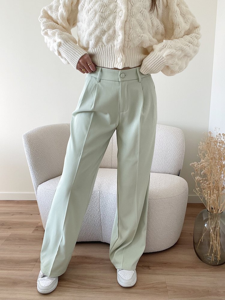 Krista Wide Leg Trousers / Light Green