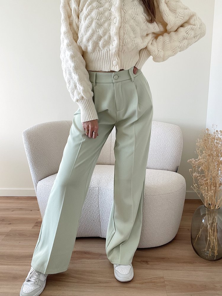 Krista Wide Leg Trousers / Light Green