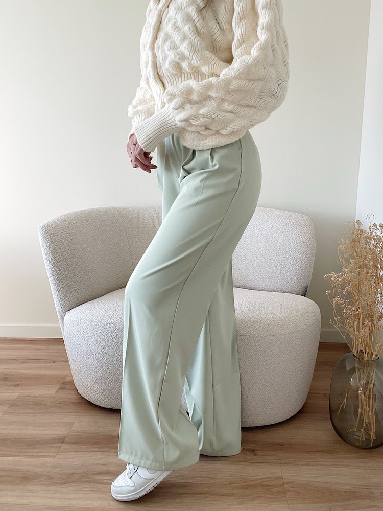 Krista Wide Leg Trousers / Light Green