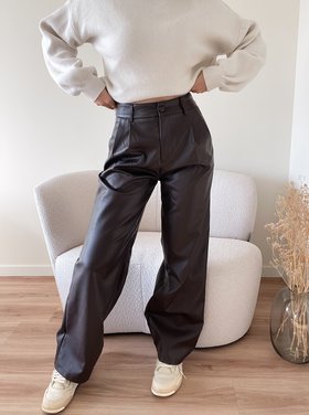 Safaa Faux Leather Straight Leg Trousers / Beige - Hello My Love