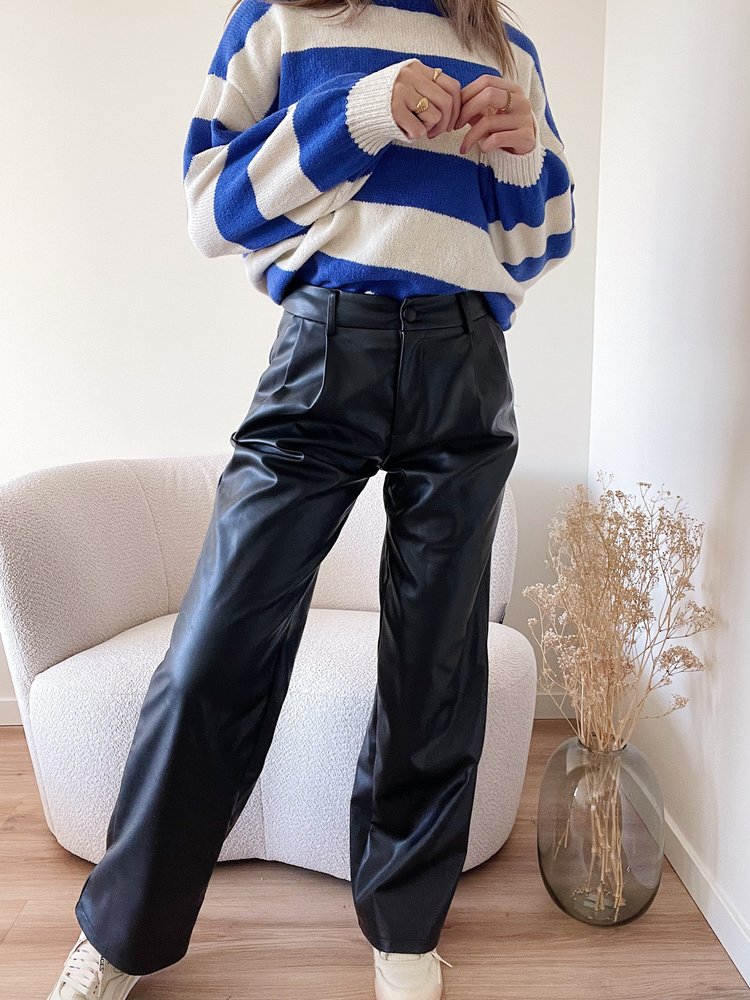 Hera Faux Leather Wide Leg Trousers / Black