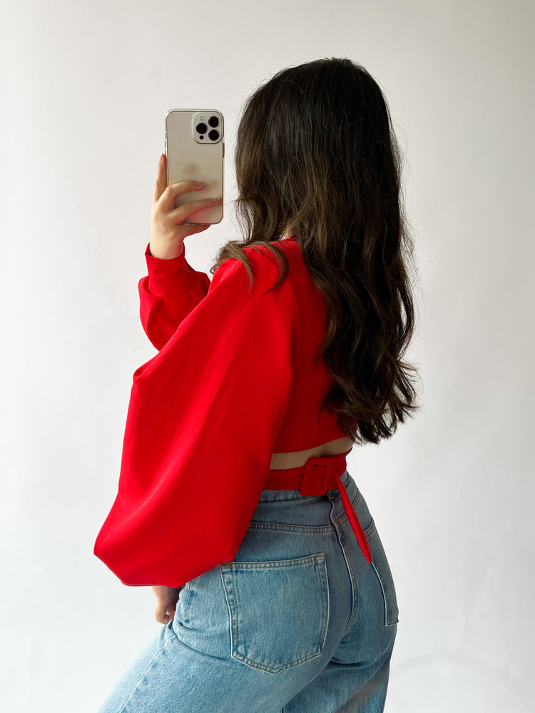 Nicci Blazer Wrap Top / Red