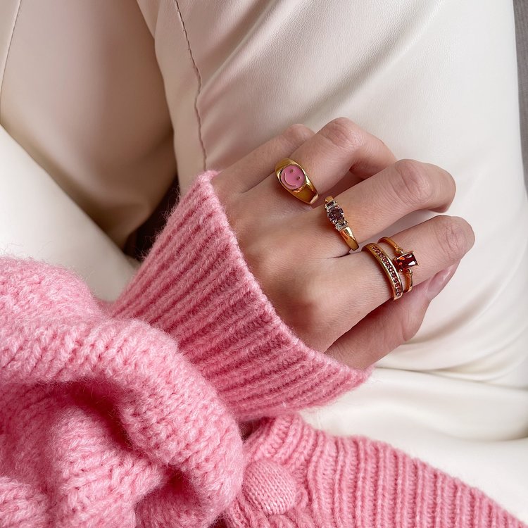 Gold Gem Stone Ring / Pink